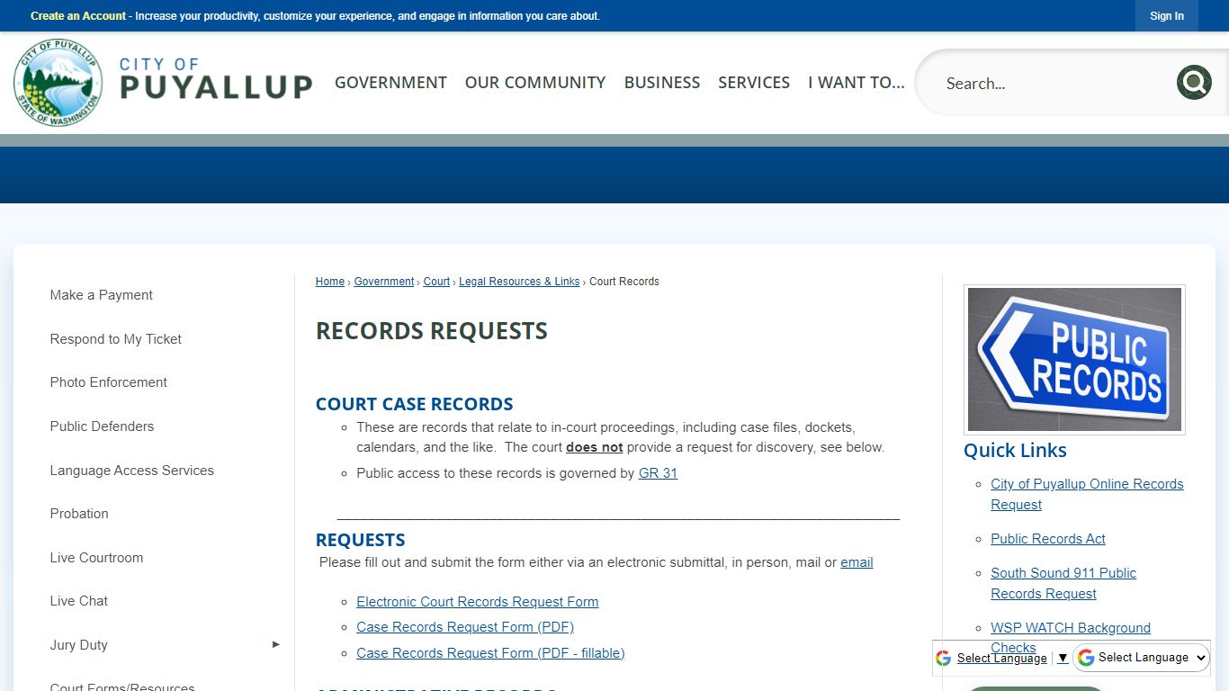 Records Requests | Puyallup, WA
