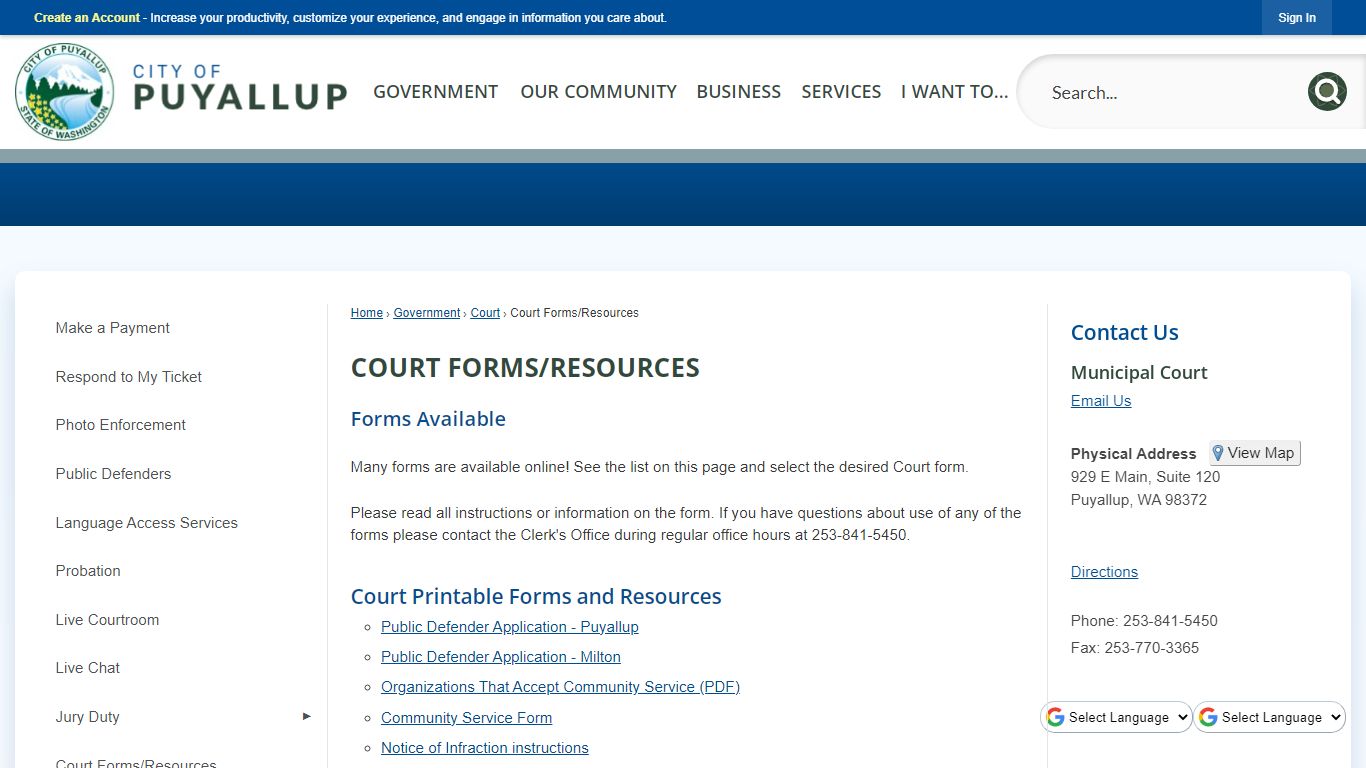 Court Forms/Resources | Puyallup, WA